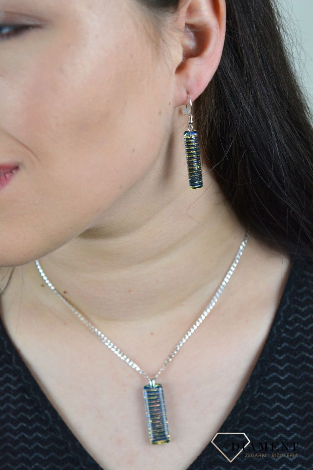 Srebrne kolczyki wiszące szkło weneckie 'Lśniące paski' Murano 54-KOL.jpg